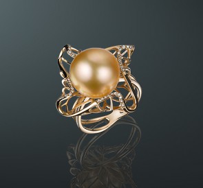 Кольцо с жемчугом кп-17жз: золотистый морской жемчуг, золото 585°