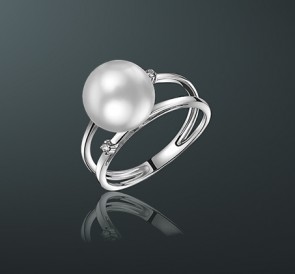 Кольцо с жемчугом бриллианты кп-29бб: белый морской жемчуг, золото 585°
