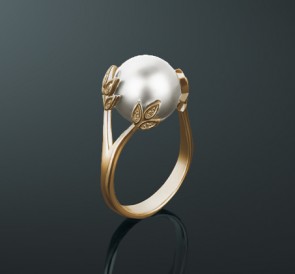 Кольцо с жемчугом бриллианты кп-65жб: белый морской жемчуг, золото 585°