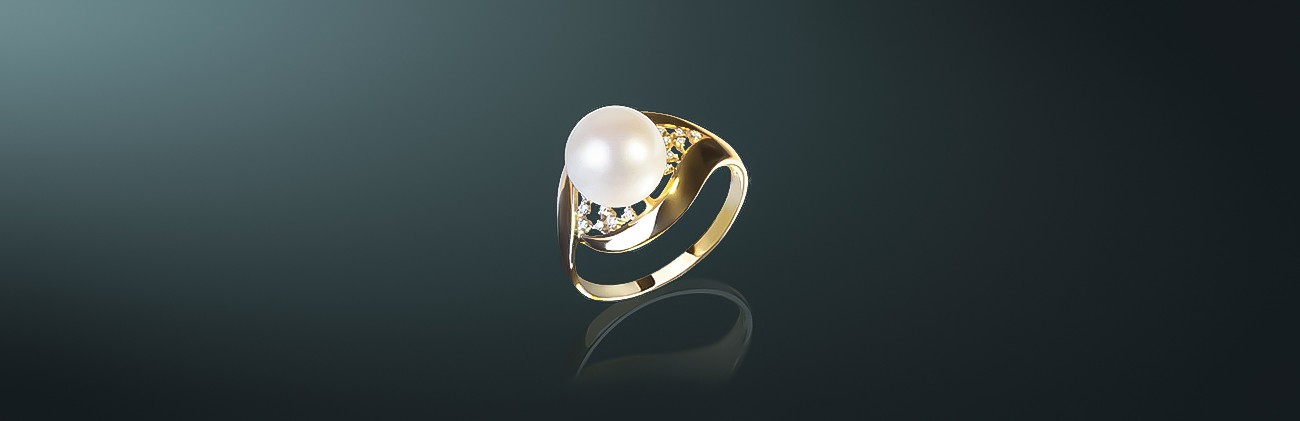 Кольцо с белым пресноводным жемчугом класса ААА (высший): золото 585˚, бриллианты, государственное пробирное клеймо. к-110881 #2