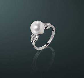 Серебряное кольцо с жемчугом к-560455: белый пресноводный жемчуг, серебро 925°