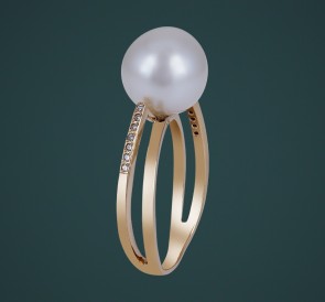 Кольцо с жемчугом бриллианты к-110666жб: белый морской жемчуг, золото 585°