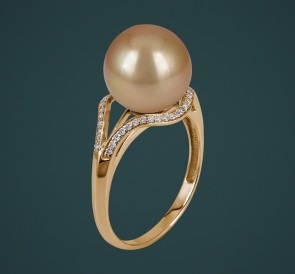 Кольцо с жемчугом к-110663жз: золотистый морской жемчуг, золото 585°