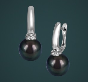 Серьги с жемчугом бриллианты с-210659бч: чёрный морской жемчуг, золото 585°